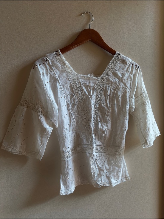 Antique Tops - Antique Edwardian White Eyelet Blouse